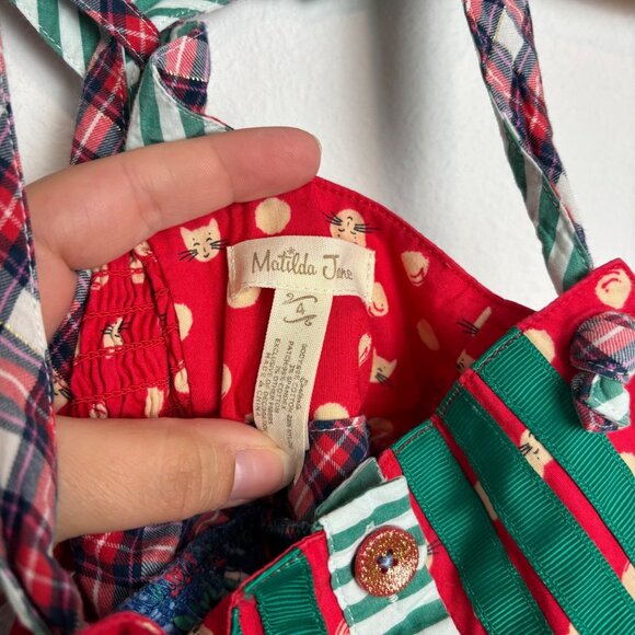 Matilda Jane Girls Holiday Pinnie Size 4 Red/Green/Blue Cotton Blend Adjustable - Picture 5 of 6